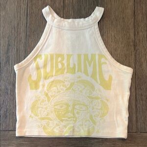 American Eagle Outfitters Cream and Yellow Crop Tank Top Vintage Style